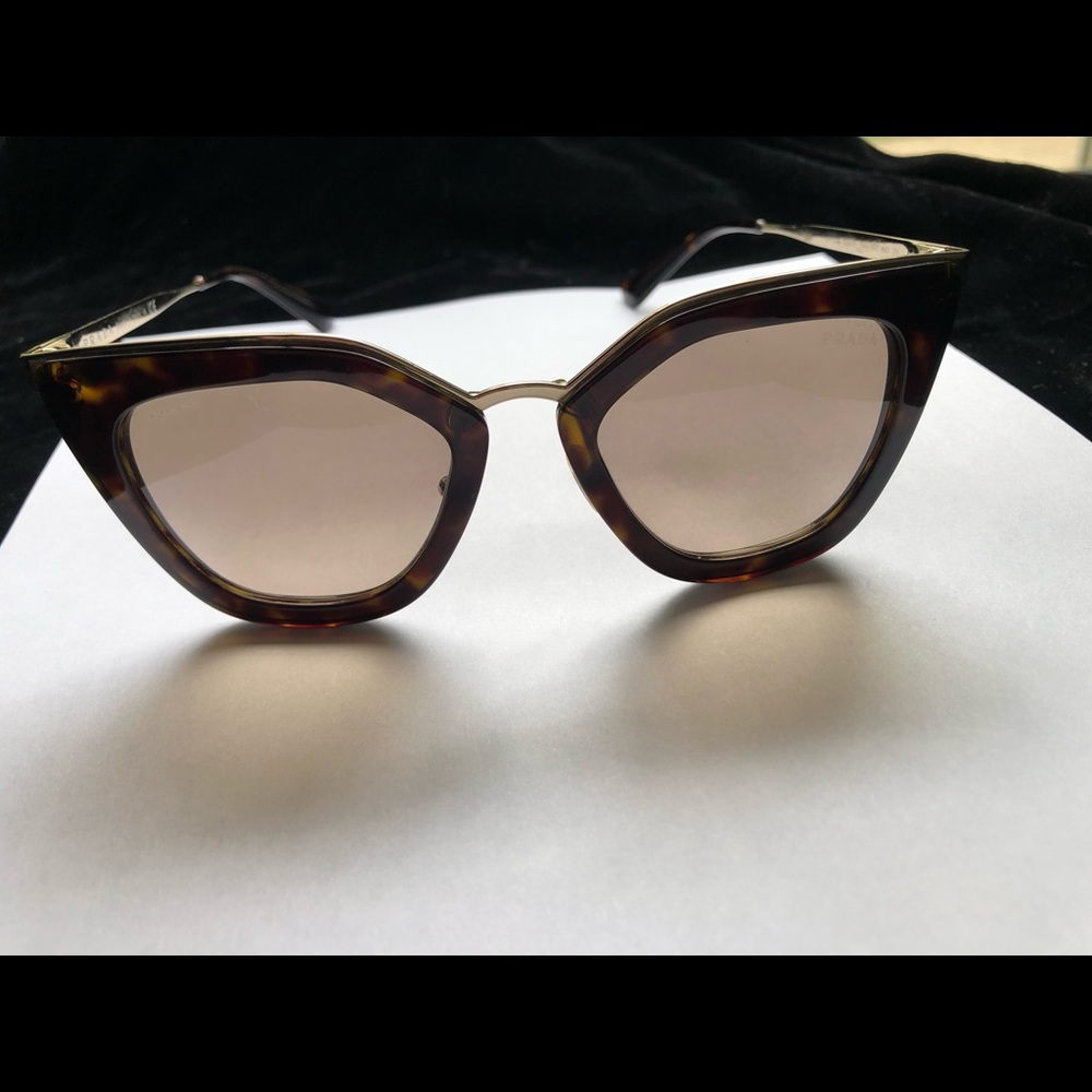 Authentic Prada sunglasses;tortoiseshell trimmed in gold;perfect condition. - Picture 2 of 4